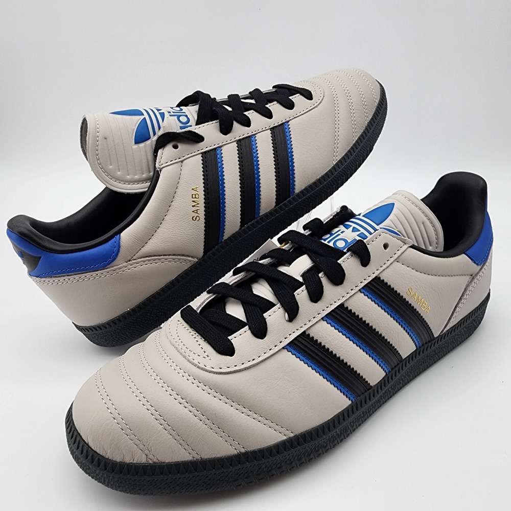 Adidas Samba JP Mens 10 / W11 Grey Black Blue Leather Athletic Sneaker NWB